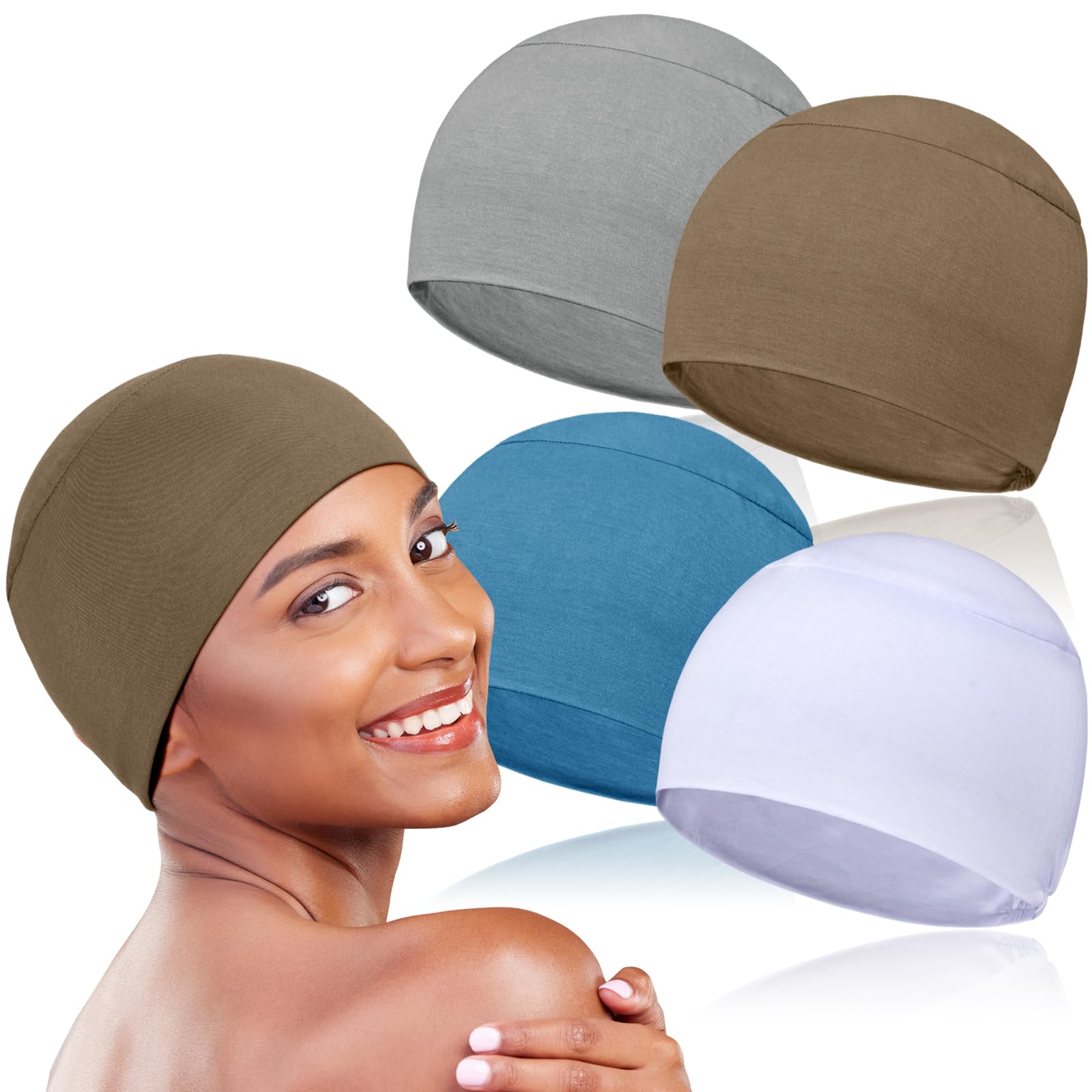 Lot de 4 bonnets de chimio pour femme - Bonnets de chimio - Bonnets de sommeil contre la perte de cheveux