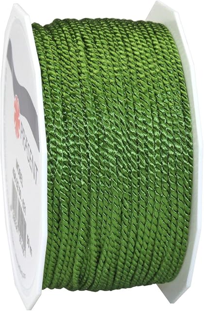 C.E. Pattberg Mosel Cord in Moss Green, 55 Yards of Braided Cord for Gifts, Parcels & Presents, 0.08 inches Width, Accessories for Decoration and Handicrafts, Tearproof Tape for Gift Wrapping