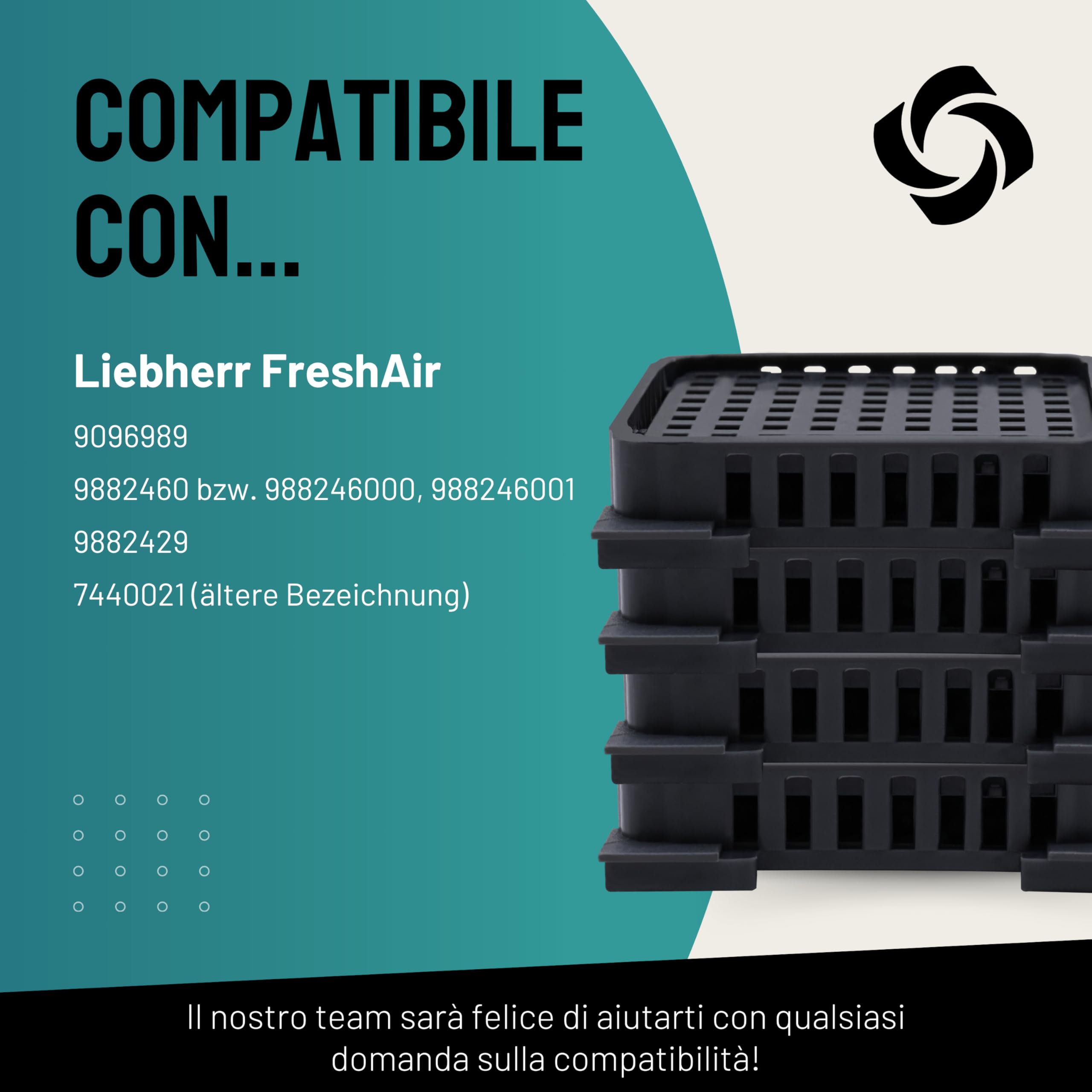FilterBase® Fresh Air Filtri per frigorifero Liebherr | 4 pezzi | Filtro al carbone attivo compatibile con 9096989 9882460 988246000 e 7440021-00
