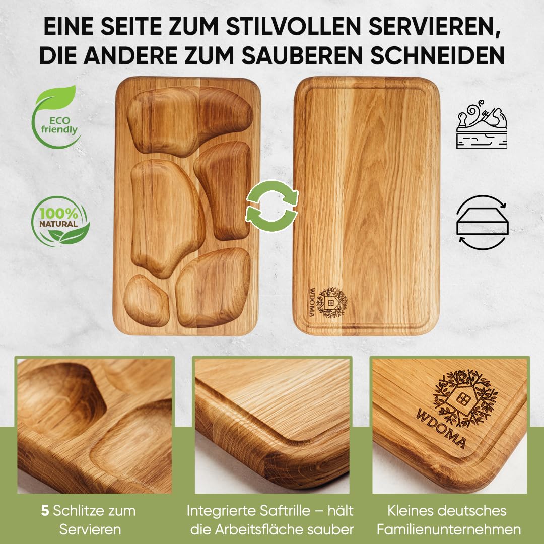 Juego de 2 tablas de desayuno de madera de roble, para servir aperitivos con compartimentos, tabla para aperitivos de madera, para servir desayuno, pan de noche, plato para servir