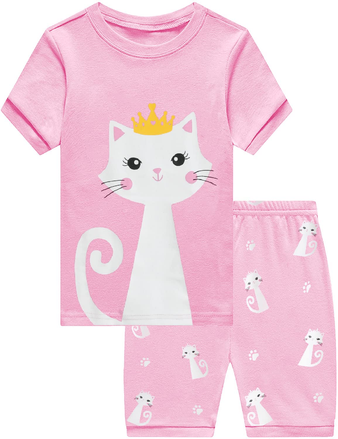 Eulla Girls 4# Cat Pink Little Summer Pyjamas Toddler Pjs Shorts Sets Cat Sleepwear Pink Nightwear 6T