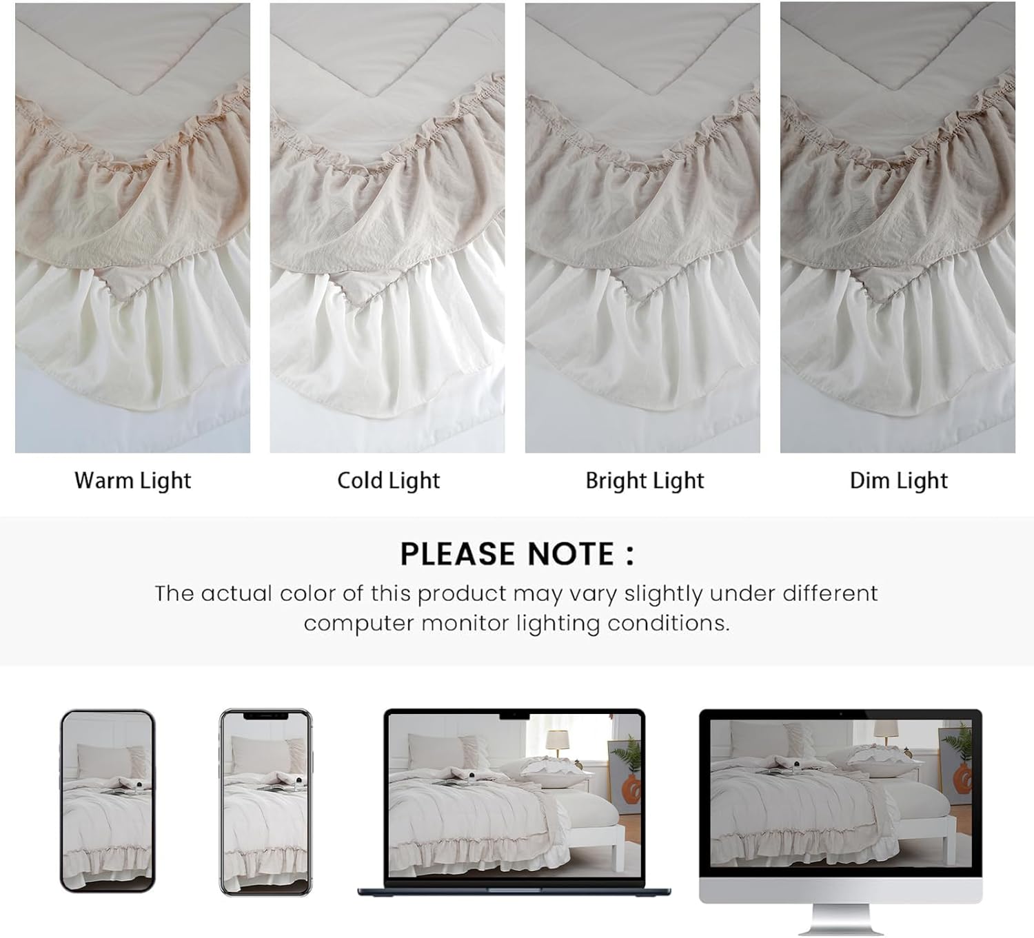 Boho Comfrter Set King Size Beige Bedding Set Shabby Chic Down Comforter 2 Layers Ruffles Home Decor Farmhouse Quilt Set Ultra Soft Microfiber White Cream Bohemian Bed Set for Girls Women - Image 5