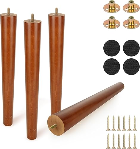 Juego de 4 patas de madera de 16 pulgadas, patas de madera para muebles, patas redondas modernas de repuesto para mesa auxiliar, mesa auxiliar,