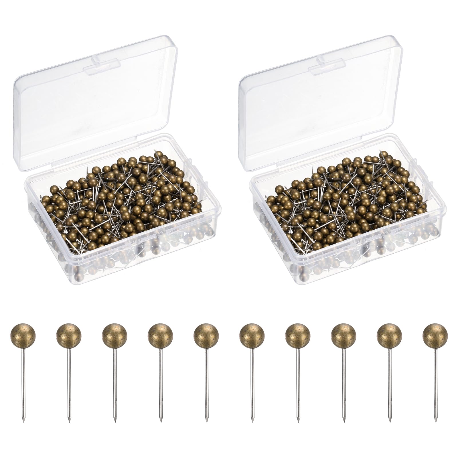 sourcing map 800 Pcs Push Pins, Map Thumb Tacks 4mm Round Head Decorative Push Pins for Bulletin Board Home Office Travel Wall DIY Crafts Map Photo, Bronze
