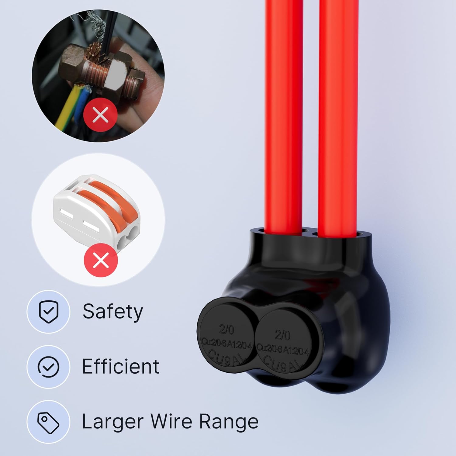 Insulated Connector 2 Port Multi Tap Connector 2/0-6 AWG Single-Sided Entry Aluminum to Copper Wire Connectors Slotted Allen Hex - 6 Pack