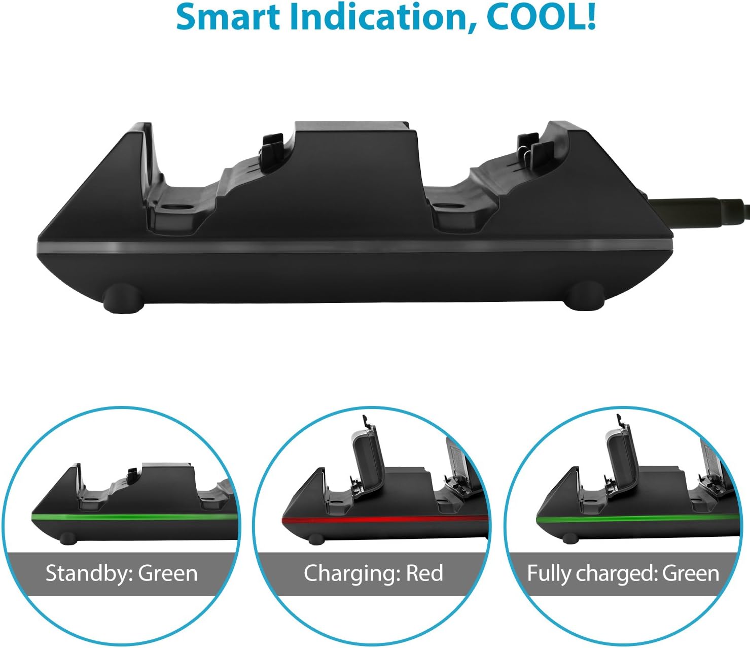 MoKo Xbox One Controller Charger with 2 Rechargeable Battery 800mAh Rechargeable Battery Dual Charging Station for Xbox One/One S/One X/Xbox One Elite Controllers - Black