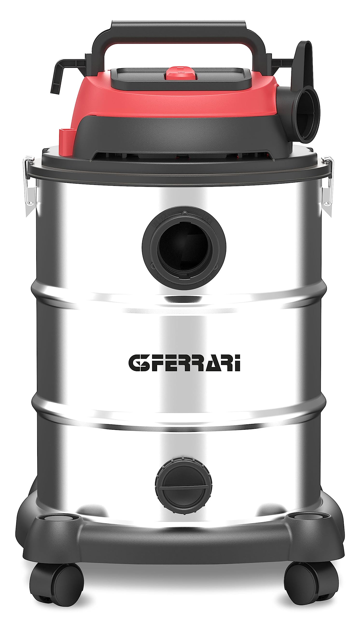 G3 Ferrari G90034 Fusto 30L Bidone aspira Solidi e Liquidi, 1200 W, 30 Litri, 18 kPa, Wet&Dry, Filtro HEPA, Accessori inclusi, Acciaio/Rosso