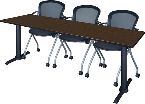 Regency Cain 84 x 24 in. T-Base Training Seminar Table- Neo Walnut & 3 Cadence Nesting Chairs
