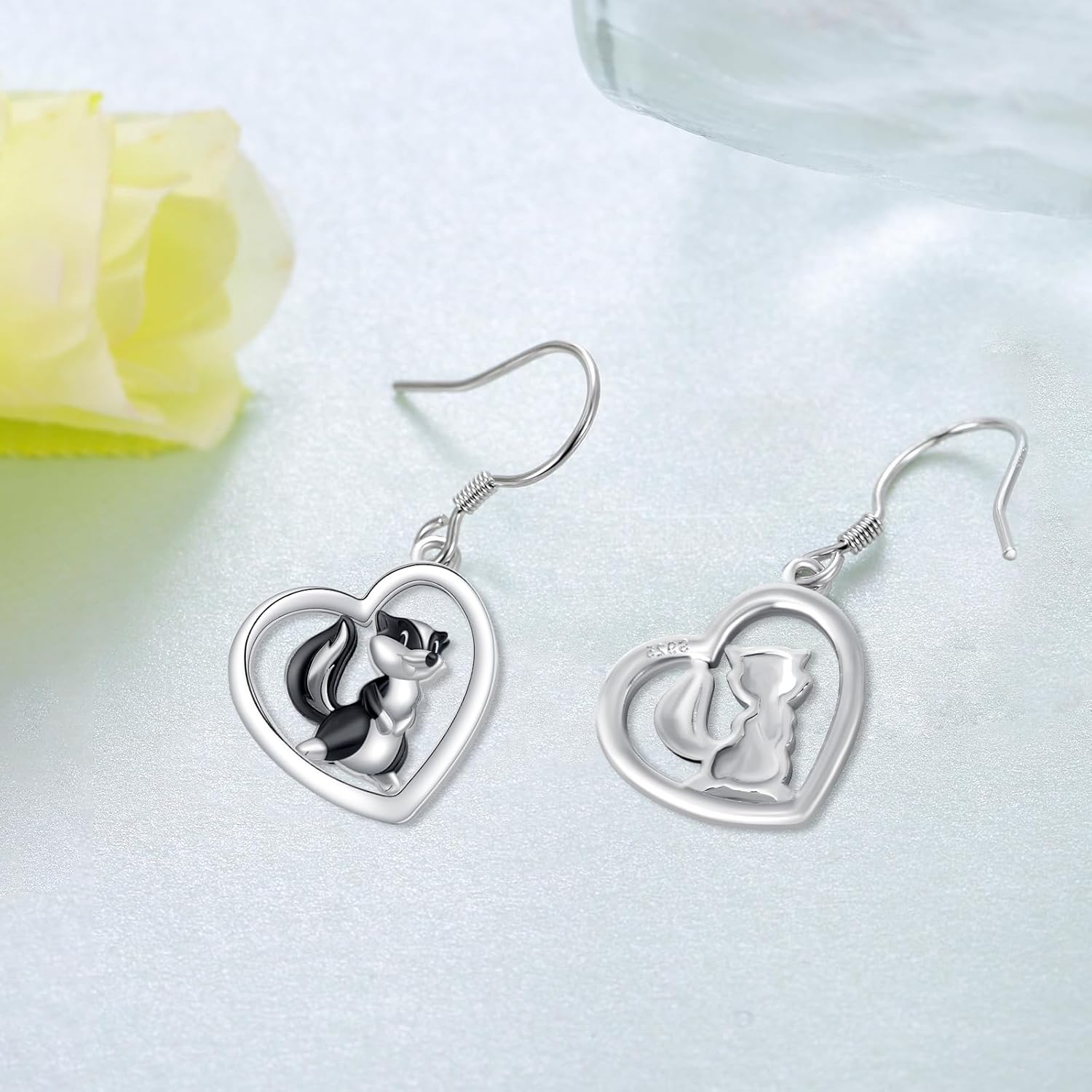 Skunk Earrings 925 Sterling Silver Skunk Raccoon Dangle Earrings Cute Animal Jewelry Birthday Gifts for Women