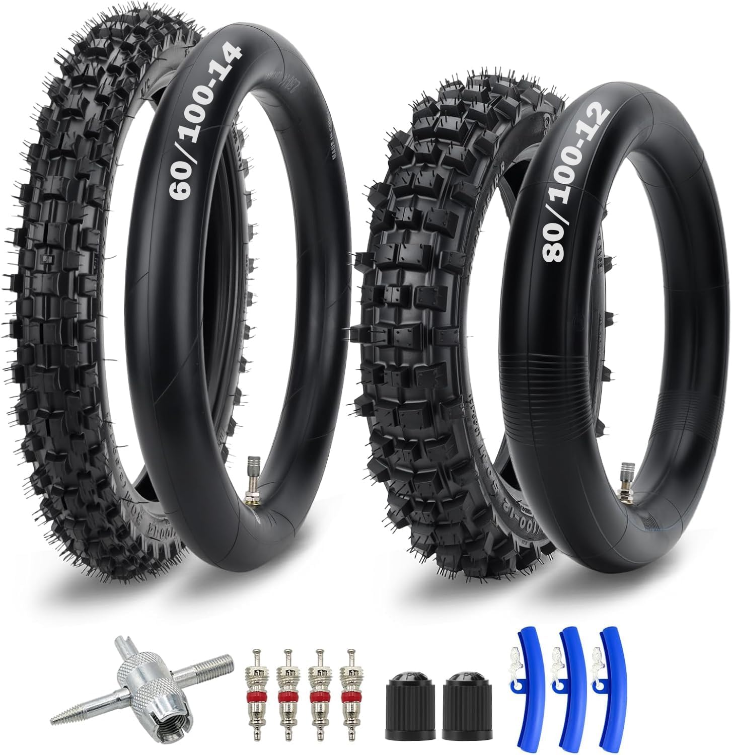 60/100-14 2.50-14 Front 80/100-12 3.00-12 Rear Dirt Bike Tire and Inner Tube Set for Honda XR70 CRF70 CRF110 KLX110 Tuttio Soleil01 DRZ110 PW80 TTR90 SSR 125cc 110cc Apollo Pit Dirt Bike Parts