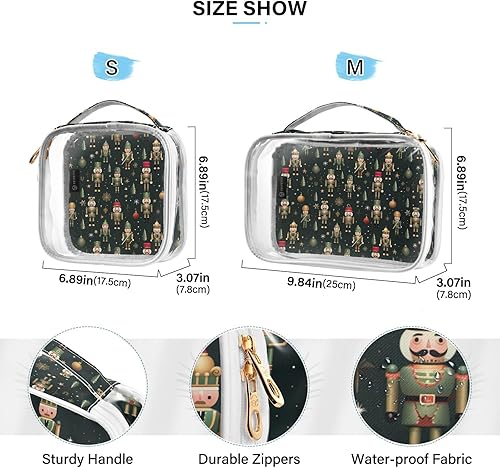 Miniatura 4 de Neceser transparente de cascanueces de Navidad para viajar, paquete de 2 bolsas de cosméticos de maquillaje con cremallera, bolsa de viaje para