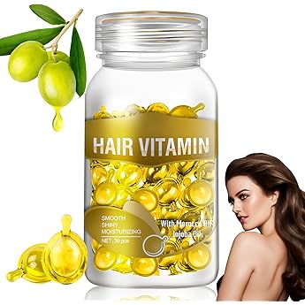 Hair Vitamin Serum Capsule Hair Vitamin Oil 30 Capsules/Bottle Moisturising Anti-Frizz Repair of Hair Damage Essential Hair Oil for Healthy Hair Growth Gold