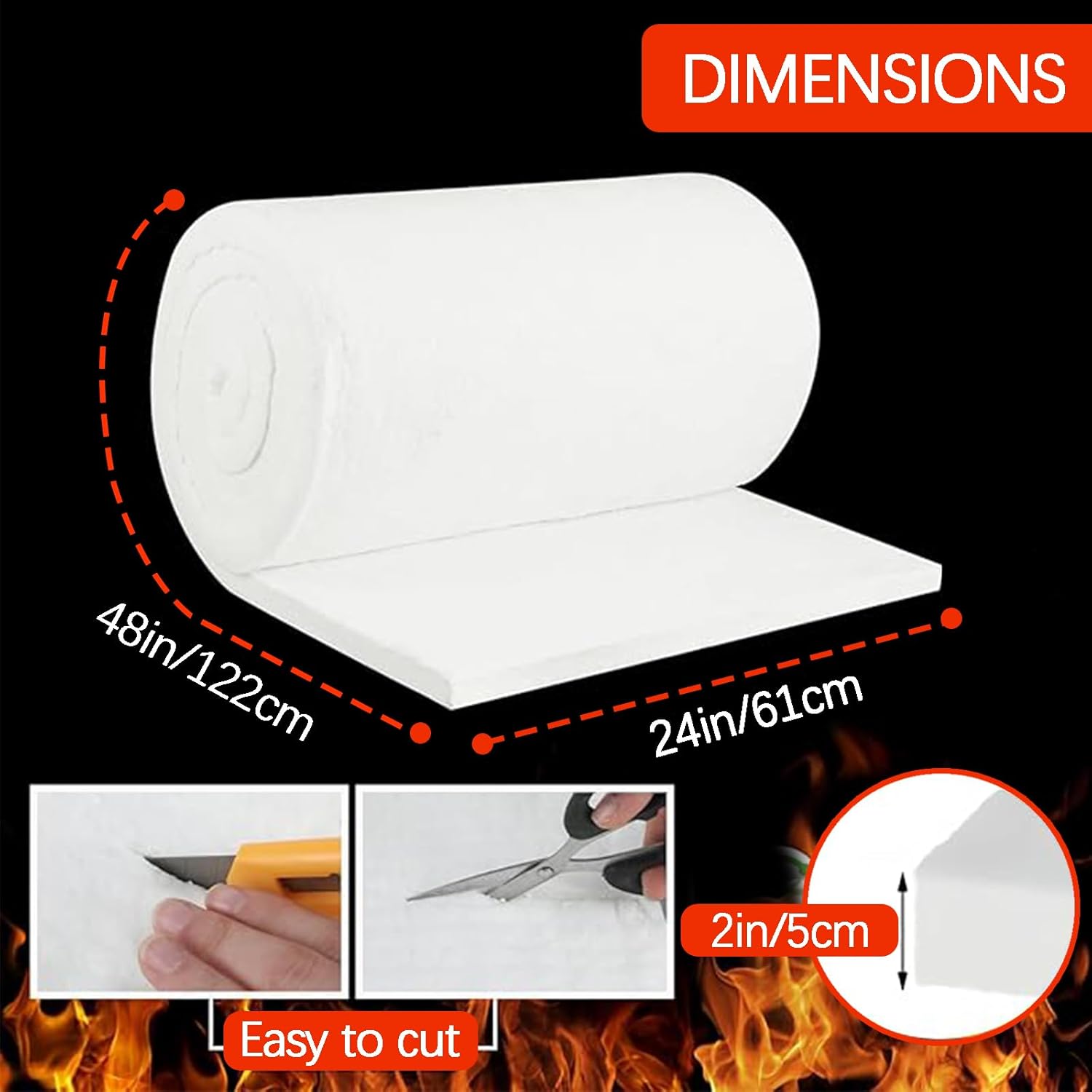 Ceramic Fiber Blanket Ceramic Fiber Insulation for Kiln Furnace Chimney Fireplace HVAC Welding Soldering Oven Stove Pipe Insulations Fireproof Insulation,2",24"×48"