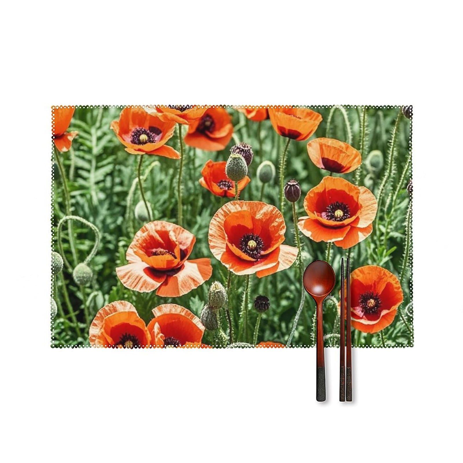 Set de table coquelicots rouges lavable pour protéger la cuisine des taches