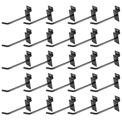 ZOEYES 32 PCS 4 inch Slatwall Hooks, Metal Display Panel Hooks, Heavy Duty Slat Board Hooks for Panel, Commercial Grade Slatwall Deluxe Hooks for Garage Shop Retail Display, Black