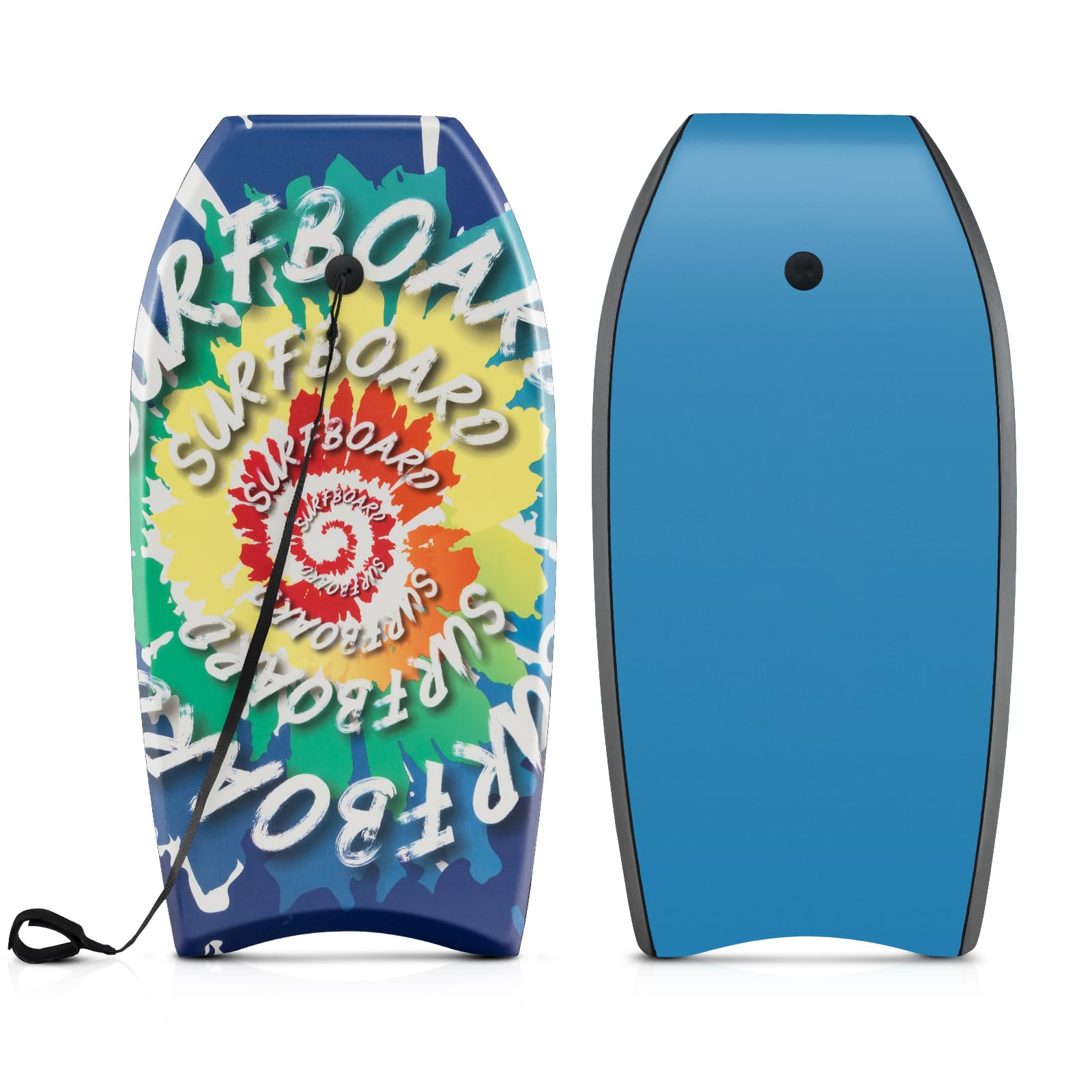 HOMASIS Tavola da Surf Mezzaluna, Tavoletta Mare in HDPE, XPE e EPS con Corda per il Polso, Bodyboard da Nuoto per Adulti e Bambini, Adatta a 6+ Anni, Portata 59 kg, 84 x 46 x 5 cm, Blu