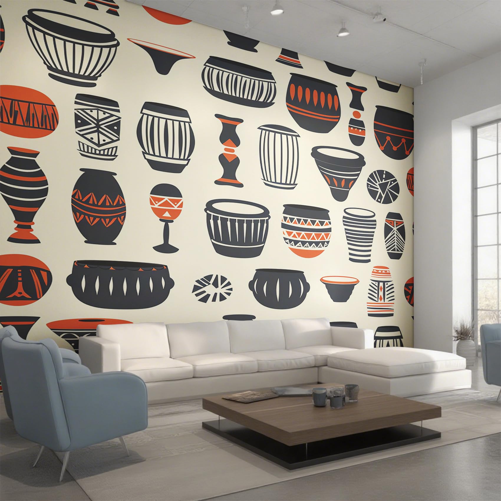 Papier peint panoramique tambour afro, décoration murale salon et chambre 450x315