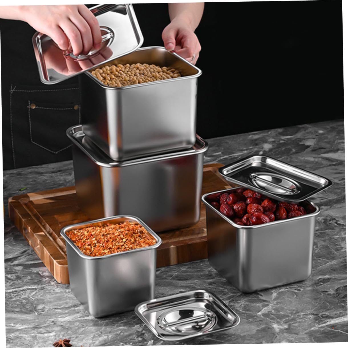 Condiment Pot Stainless Steel with Lid for Kitchen and Restaurant Use