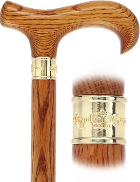 Super Strong Natural Oak Derby Cane with Royal Canes Gold Collar Extra Long Walking Canes & Sticks, 42.5 Inches, 500 lbs Max Weight, 25mm Rubber Tip, Walking Canes & Sticks for Men and Women