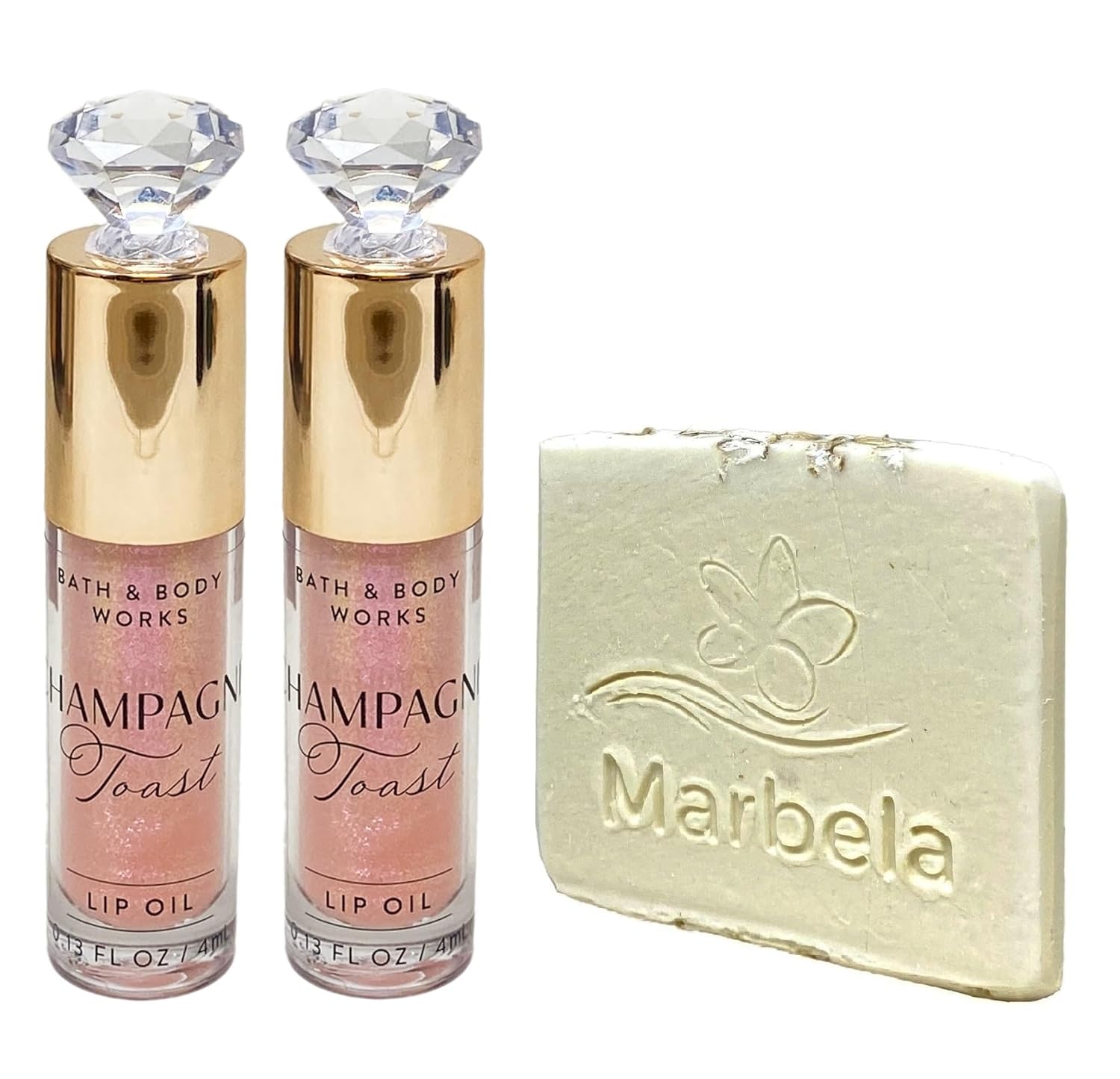Bath & Body Works Champagne Toast 2-Pack Lip Oil with a Natural Oats Sample Soap
