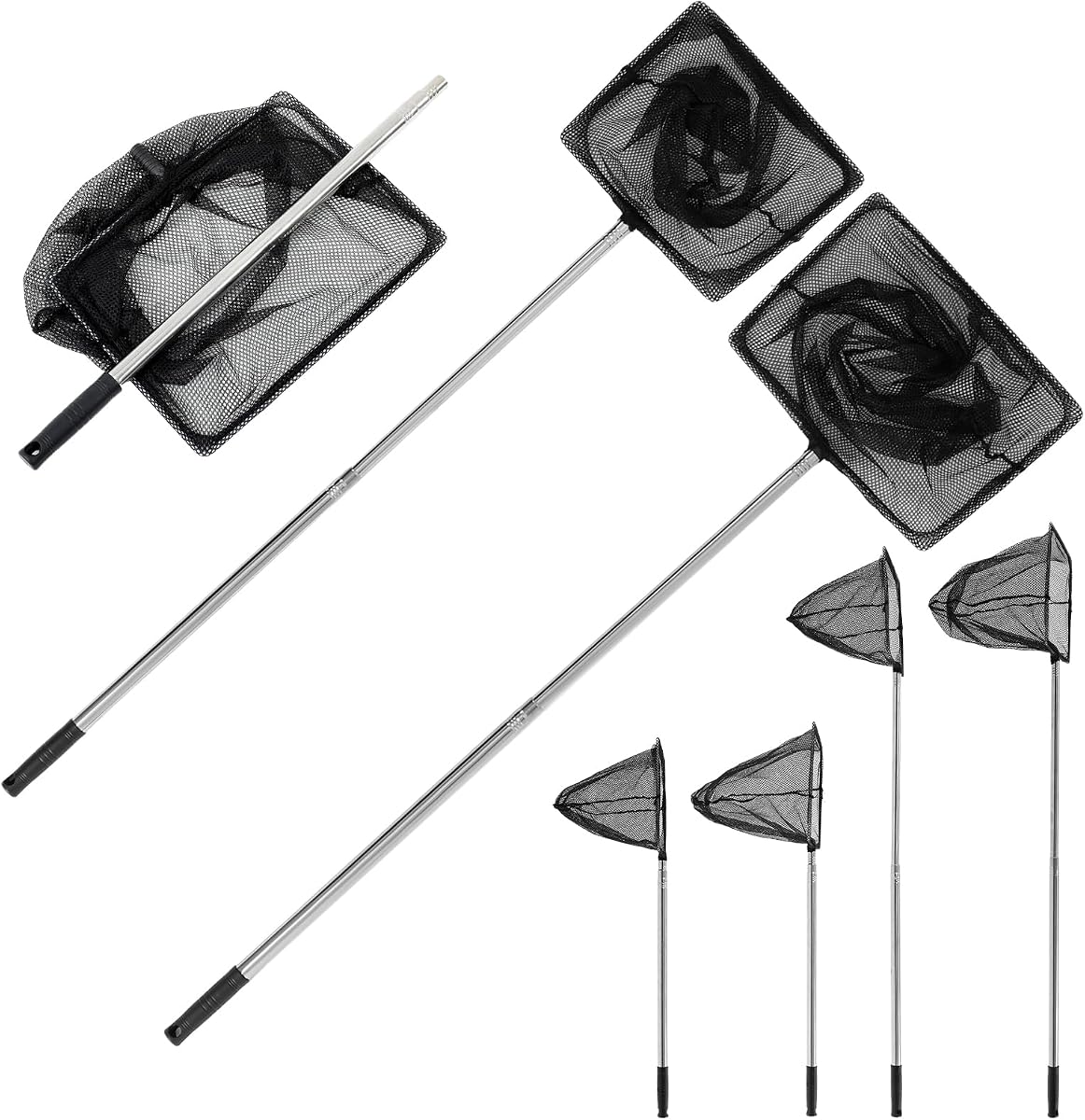 4 Pack Telescopic Fishing Net with Extendable Handle, 26.4–41.3 Inch Portable Landing Net Stainless Steel Pole Anti-Slip Grip Nylon Mesh for Freshwater & Outdoor Fishing