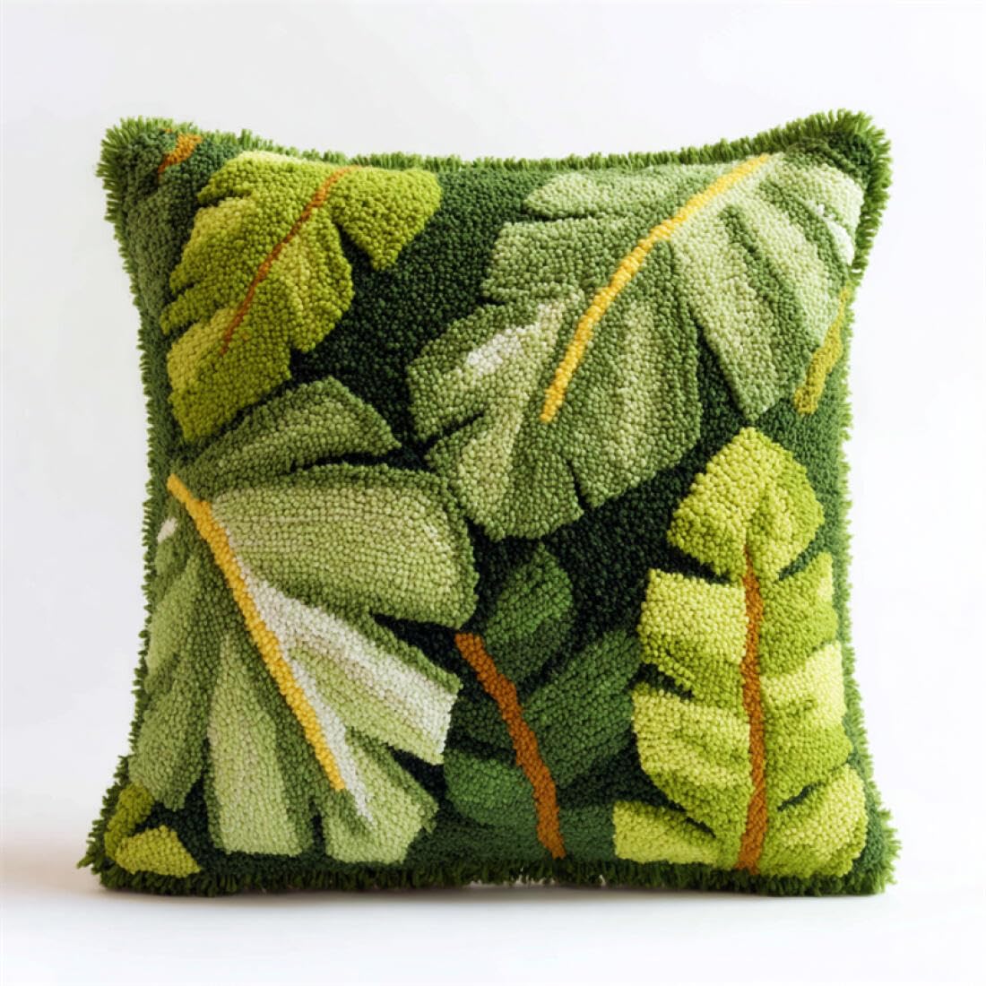 Kitquiver Cushion Making Kit Tropical Plant Leaves Crochet Needlework Crafts with Latch Hook Tool for Adults DIY Handmade Home Cushion Kits Decor 17x17In
