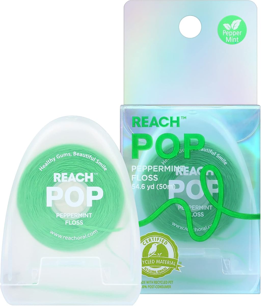 POP Dental Floss, Peppermint, Plaque Remover for Teeth, Shred Resistant, Vegan Wax, Cruelty Free, Eco Friendly Packaging, Oral Care, PFAS Free, for Adults & Kids, 1 Pack, 54.6 yd