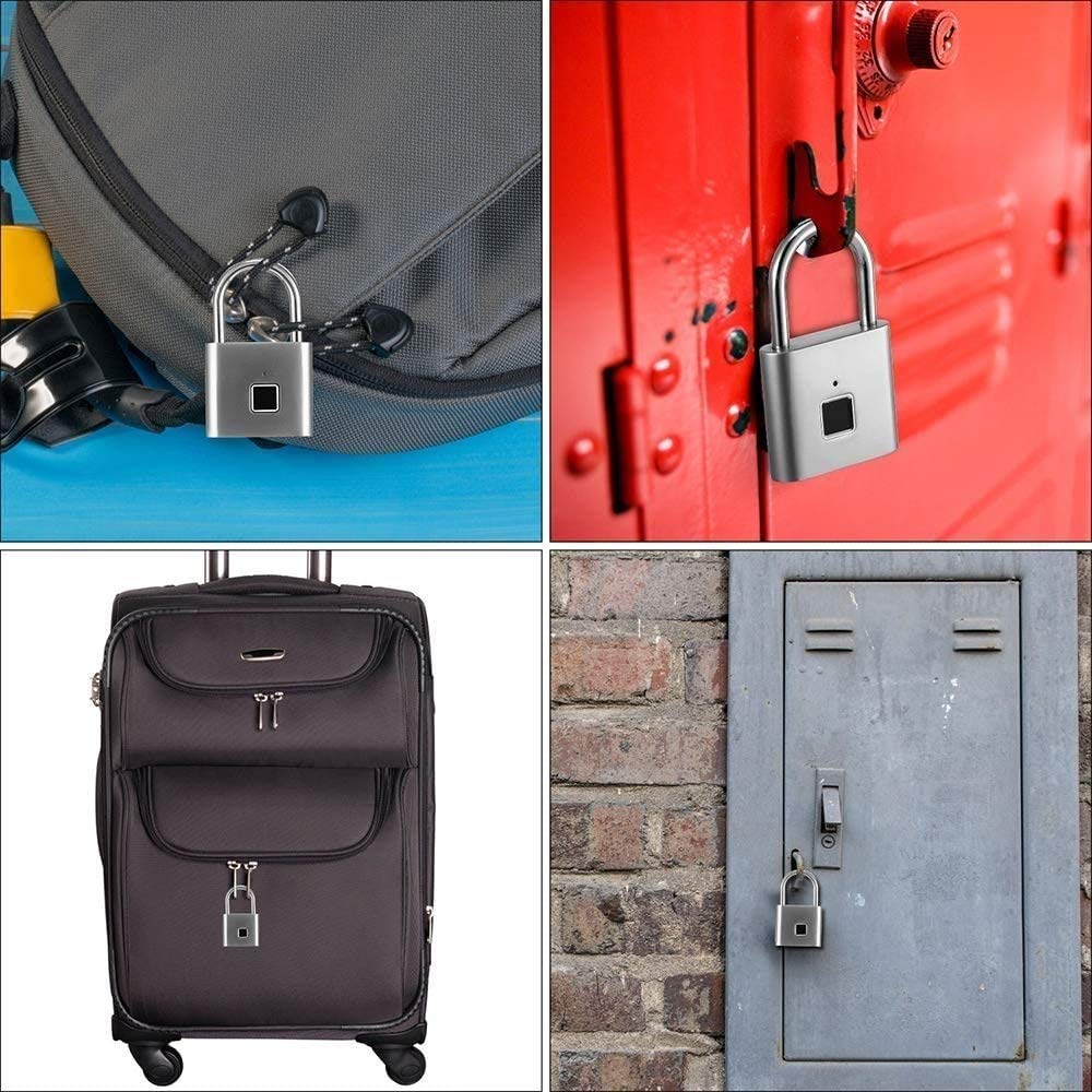 Candado sin llave con huella dactilar, Candado de huella digital con carga USB IP66 for puerta, maleta, mochila, bicicleta