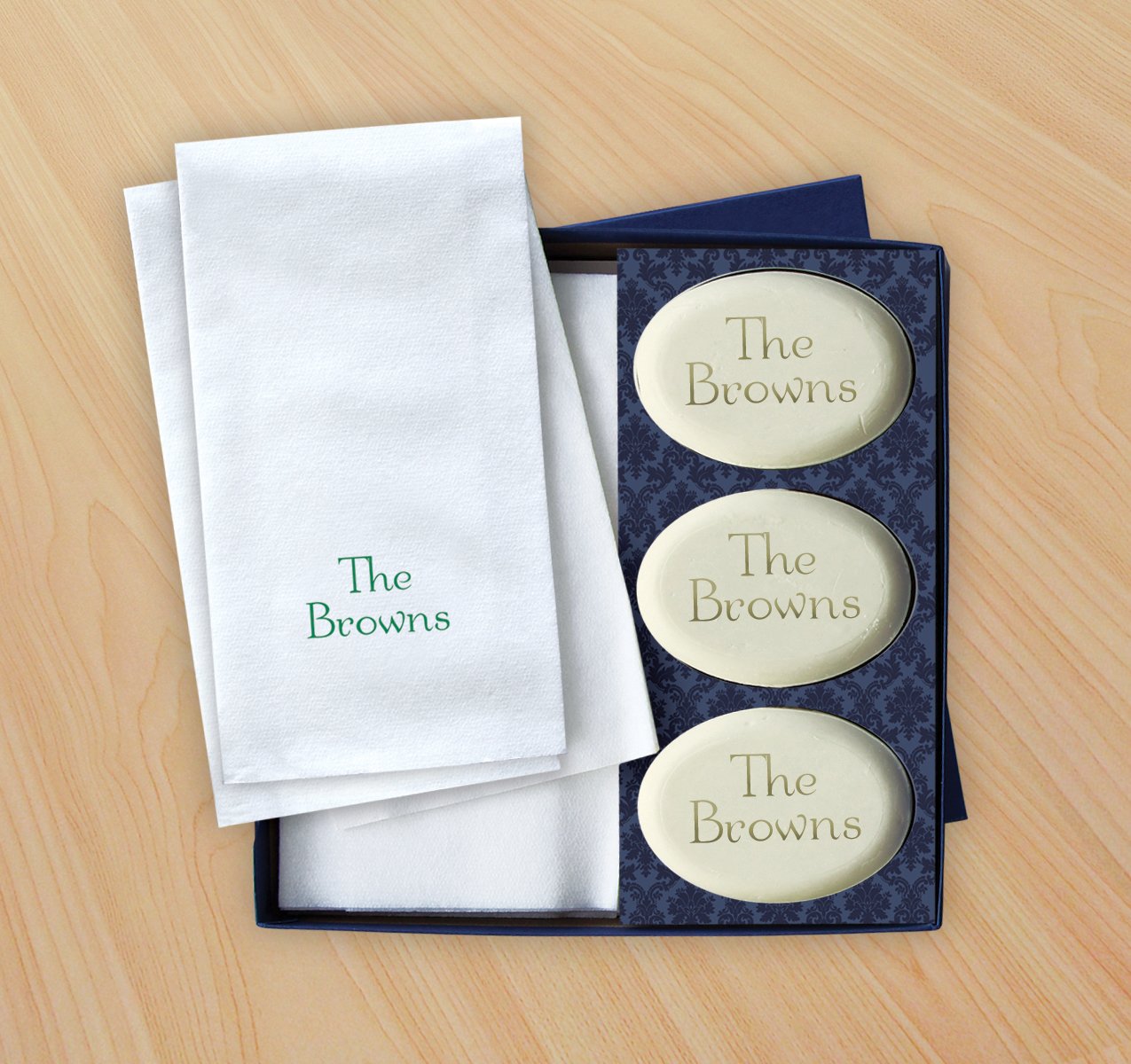 Personalized Soap & Guest Towel Set - Block Name - 2860_O_N