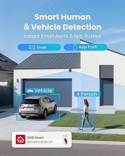 Vista 5 de ZOSI H.265+ 1080P FHD 16 canales DVR para sistema de cámaras de seguridad para el hogar con detección de vehículos humanos AI, híbrido 4 en 1