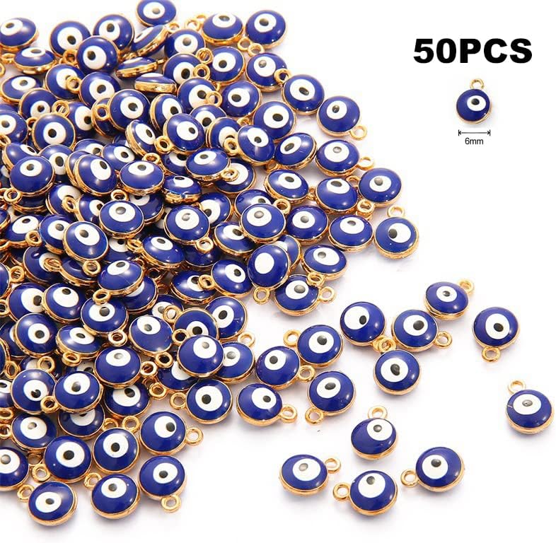 HERZWILD Evil Eye Charm Pendant Charm for Earrings Bracelets Necklace Jewelry Making, 50lanse-yanjingzhu, 6 mm - Image 3