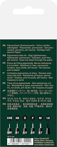 Miniatura 5 de Faber-Castell PITT Artist Pen India Ink Pen - Cartera de 6 colores 199 negro - XXS, XS, S, F, M, 1.5, (167154)