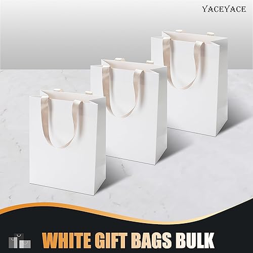 Miniatura 6 de Bolsas de regalo de papel blanco, 20 bolsas de regalo de papel kraft blanco de 8 x 4.25 x 10.5 pulgadas con asas, bolsas de regalo medianas con asas