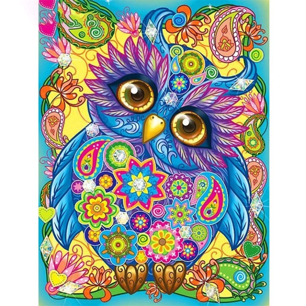 Kit broderie diamant chouette et fleurs grand format 80x100cm art mural toile point de croix