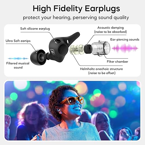 Miniatura 3 de Whizzer Tapones para los oídos de concierto de alta fidelidad, tapones para los oídos de los músicos para conciertos con iones de plata