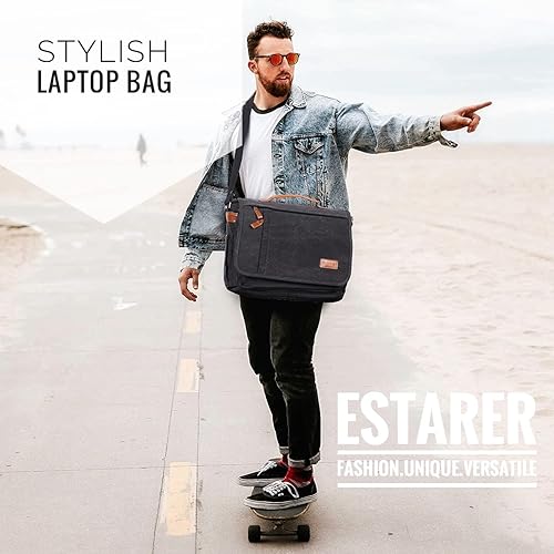 Miniatura 2 de Estarer mochila para laptop 15.6-17.3 pulgadas, de lona resistente al agua para trabajar o estudiar, gris