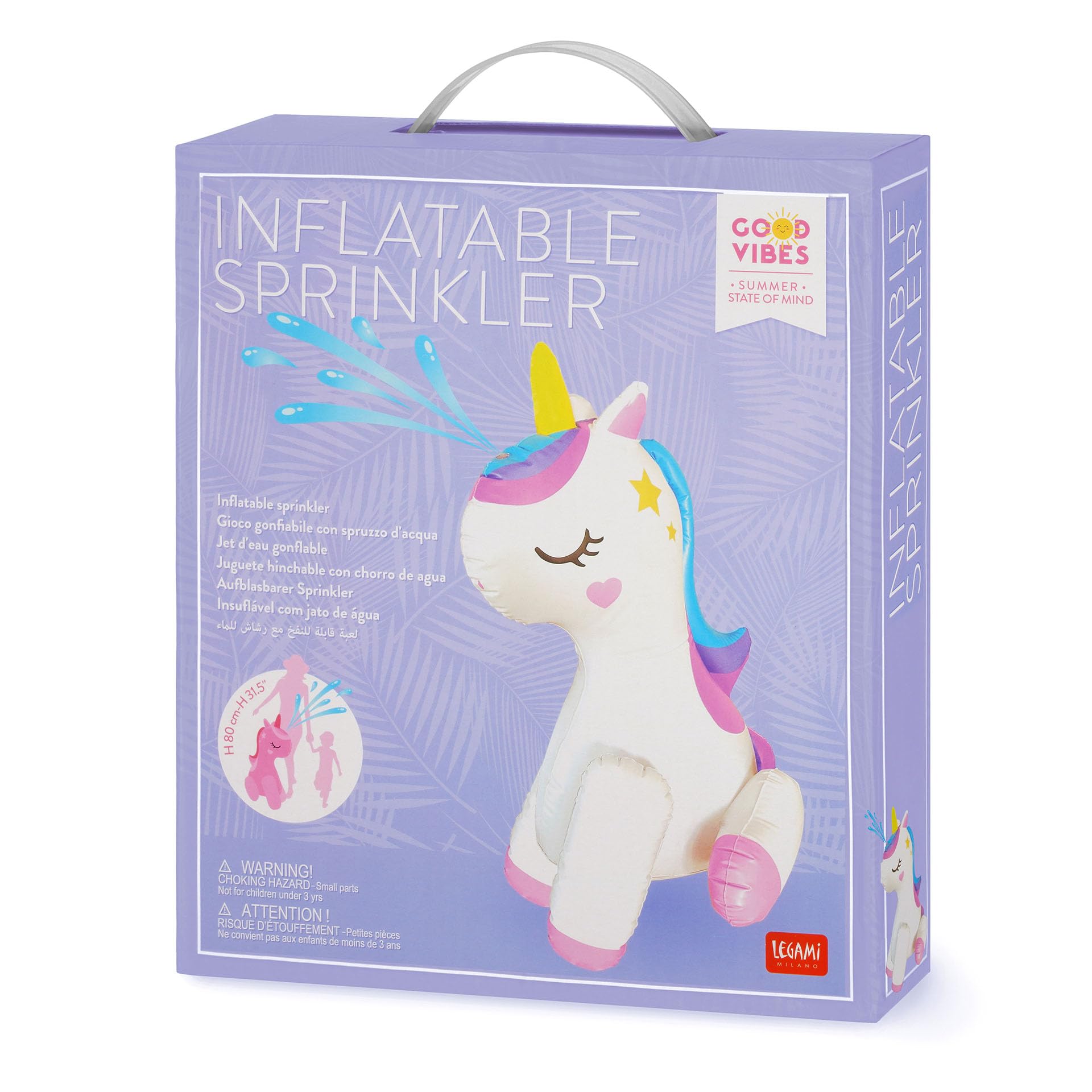 Legami - Gioco Gonfiabile con Spruzzo d'Acqua - Inflatable Sprinkler, Unicorno che Spruzza Acqua, Ideale per Feste in Giardino, Giochi Acqua per Bambini, Gavettoni Estivi, 65 x 80 x 65 cm