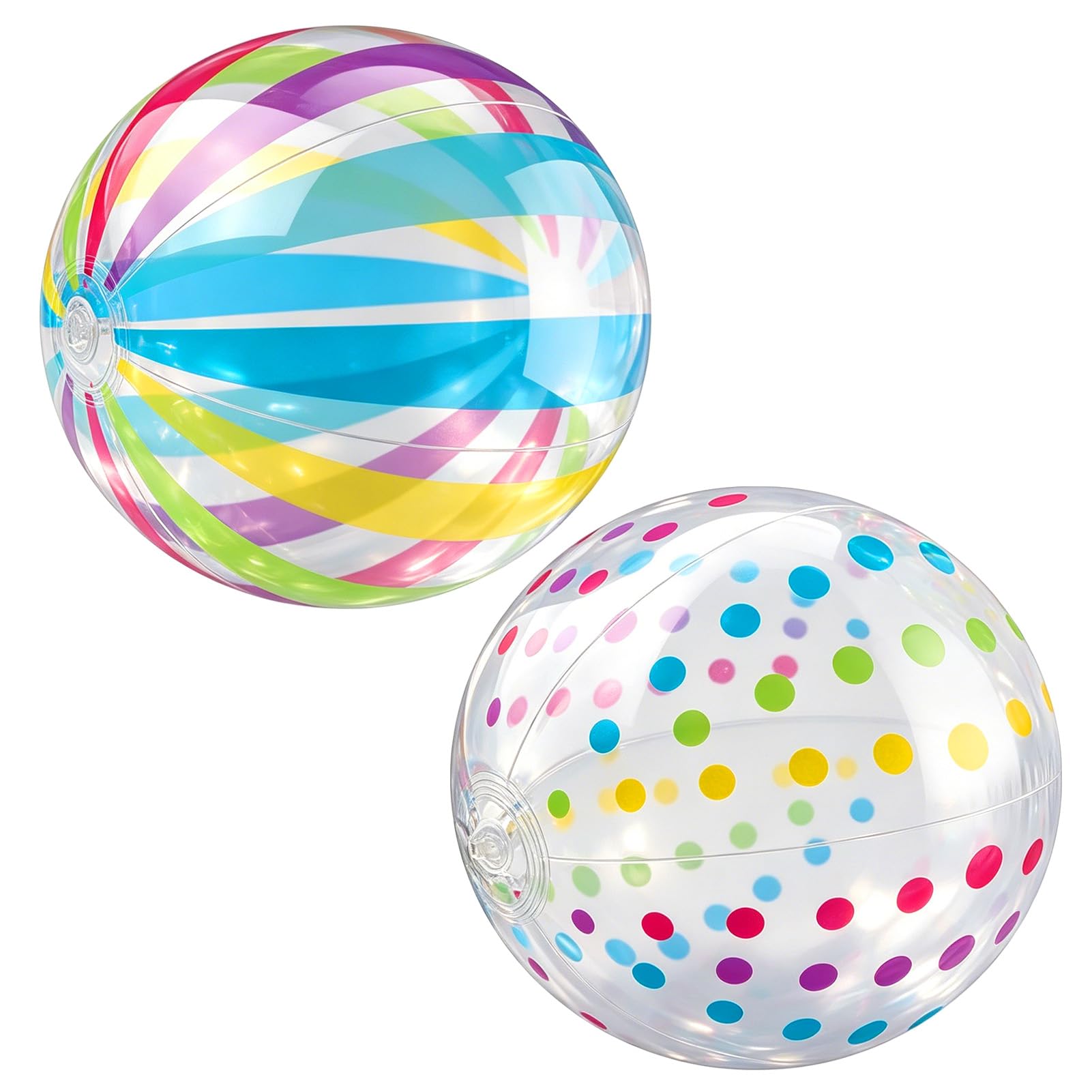 Ignara 2 Psc 11 Inch Inflatable Beach Balls, Beach Ball Set with Rainbow Stripes and Colourful Polka Dots for Pool Games, Summer Beach Activities, Party Decorations and Kids Outdoor Play