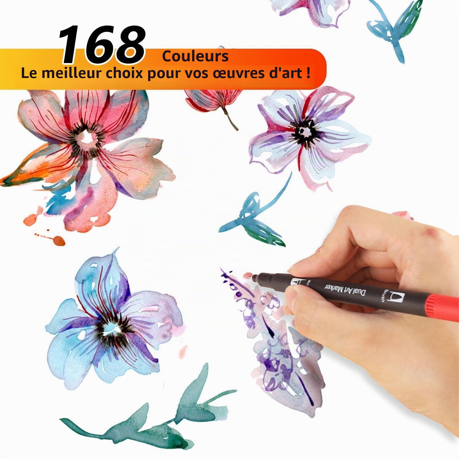 Stylos de Peinture Acrylique, Ensemble de Stylos Pinceaux Aquarelle, Stylos Pinceaux à Double Pointe avec Pointe Fine, Marqueur Artistique, Pointe Souple et Flexible, Stylos de