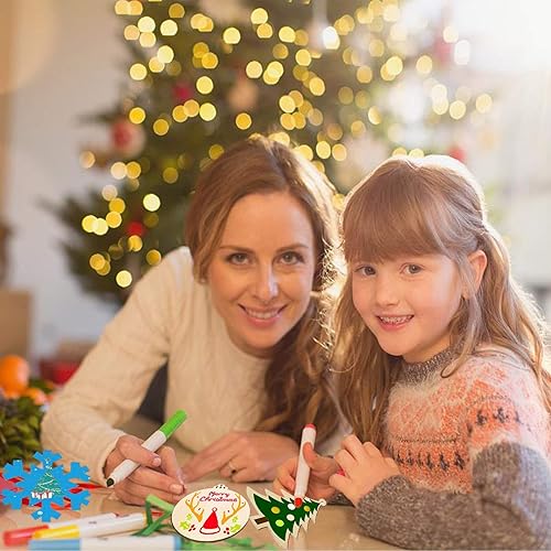 Miniatura 5 de 50 adornos de Navidad de madera sin terminar, 5 estilos, adornos para árbol de Navidad, manualidades, manualidades de Navidad para niños con 50