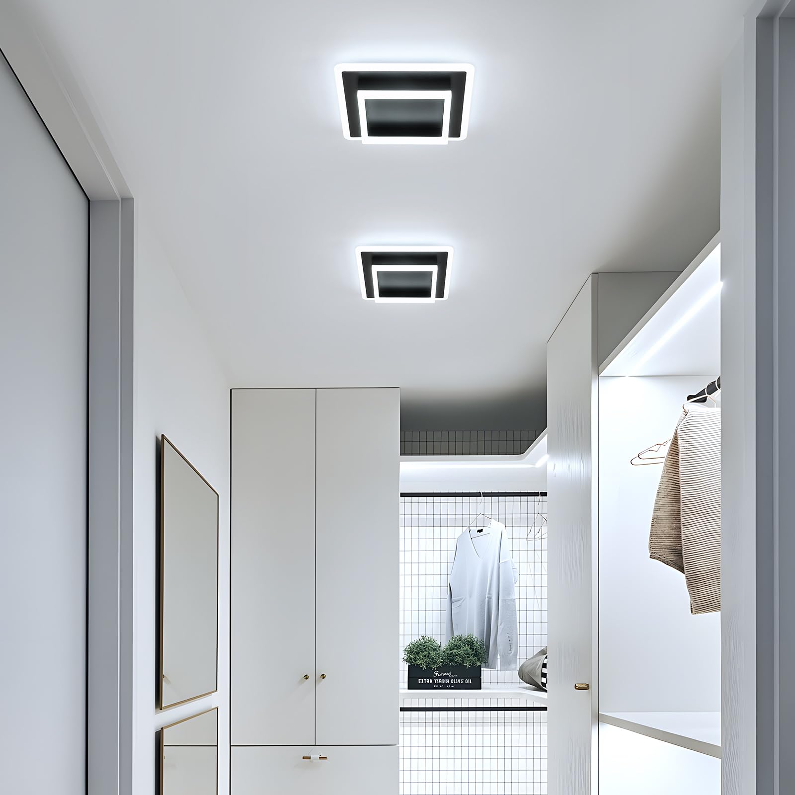DELIPOP Plafoniera LED Soffitto Quadrata, 30W 3600LM Lampada da Soffitto Moderna Acrilico, Nero Lampadario a LED da Soffitto per Bagno Cucina Camera da Letto Sala Corridoio, Bianco Freddo 6500K