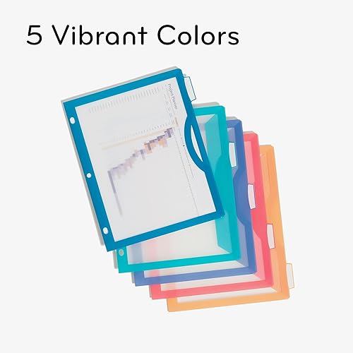 Miniatura 4 de U Brands Divisores de carpeta de poli con 5 pestañas y tres anillos con pestañas y bolsillos, vista clara, juego de 10 unidades, brillantes