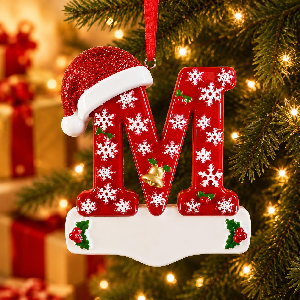 Bemaystar 3D Resin Letter Christmas Ornaments, Hand Painted Initial Christmas Tree Ornaments, Premium Holiday Decoration for Family Christmas Tree Decor, Ornaments for Christmas Tree, M