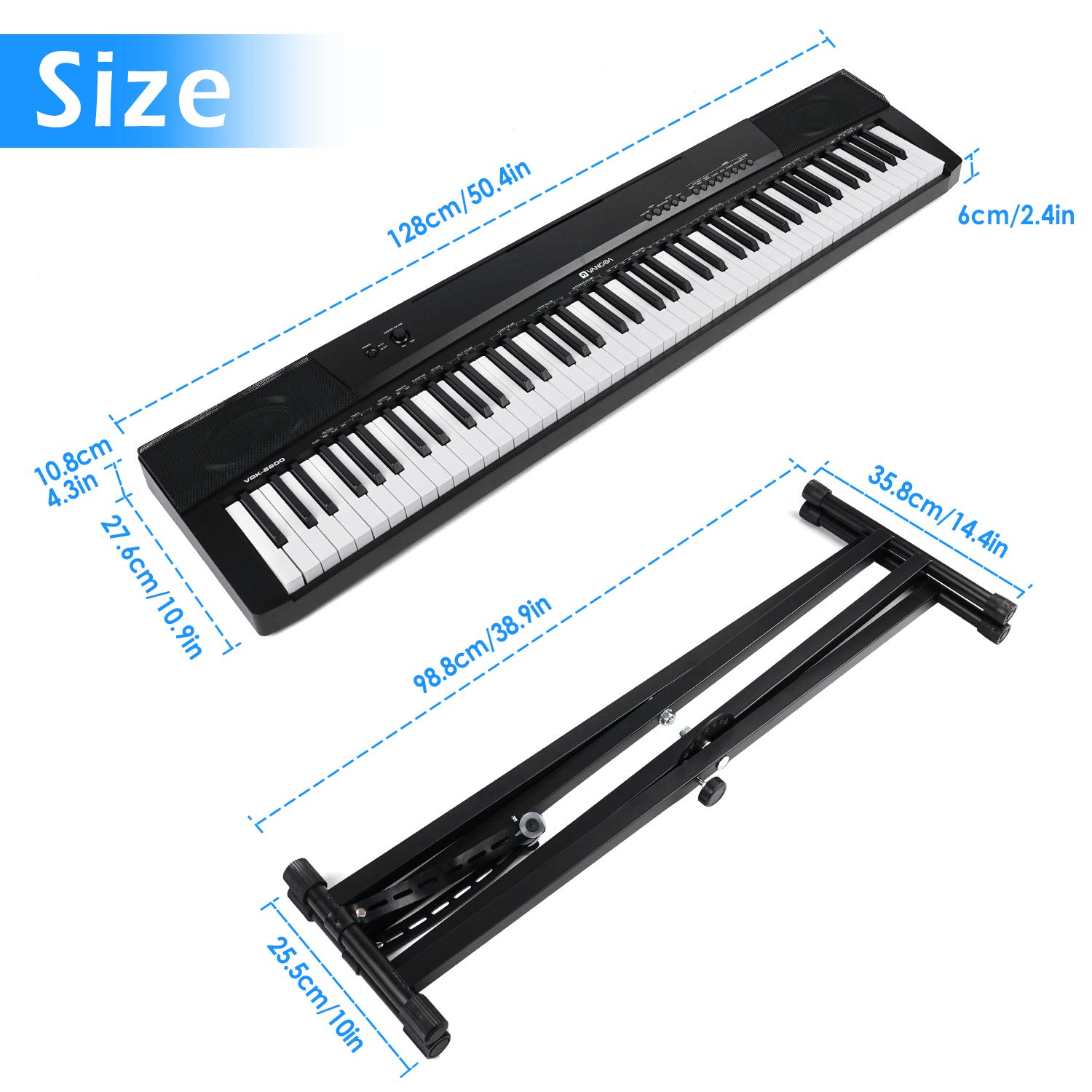 Vangoa 88 Toetsen pianotoetsenbord, opvouwbare Bluetooth digitale piano met verlichte toetsen, semi-gewogen toetsenbord piano, oplaadbaar, draagbaar, zwart