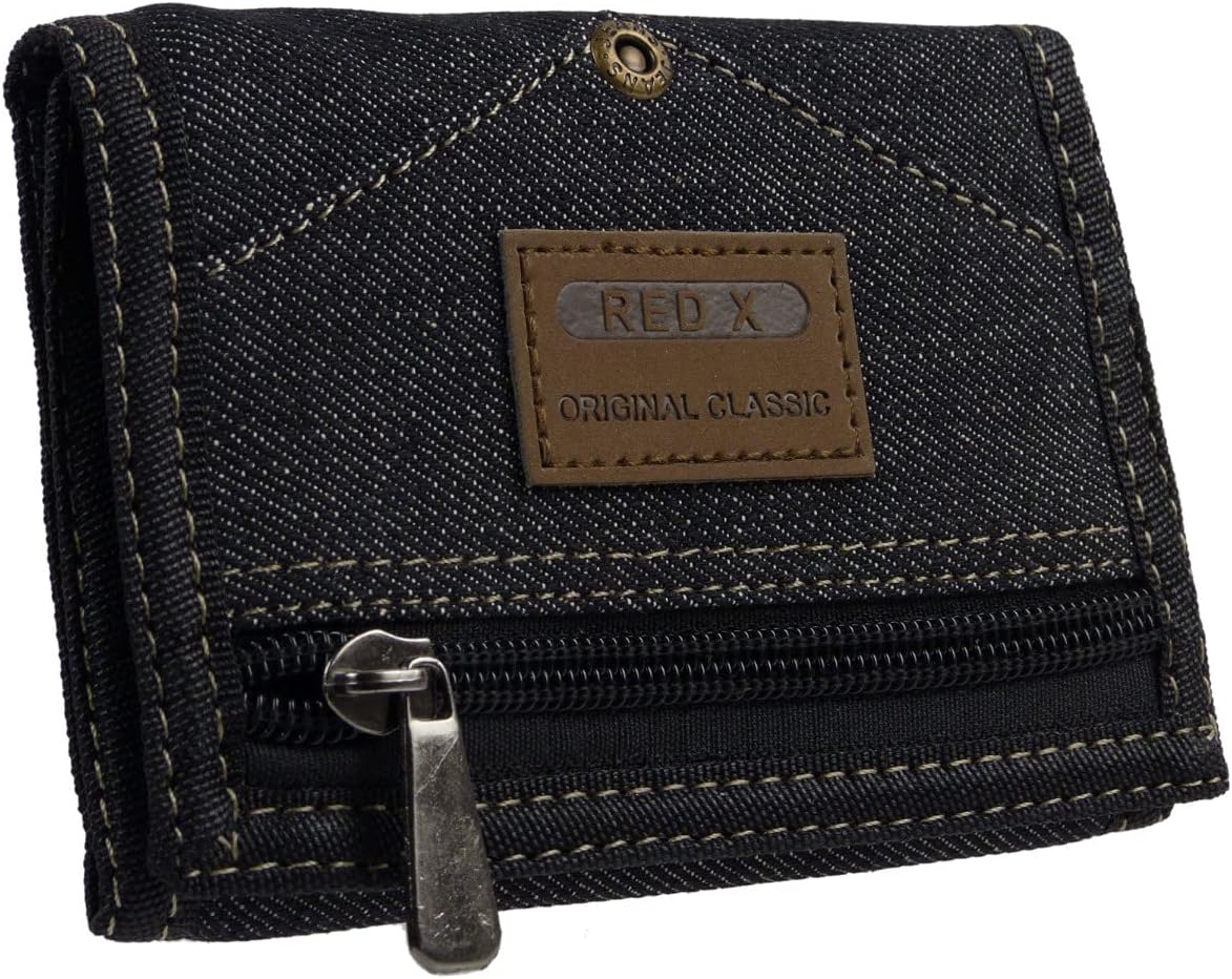 Mens Denim Trifold Canvas Wallet Black