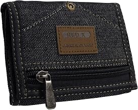 RED X Mens Denim Trifold Canvas Wallet Black