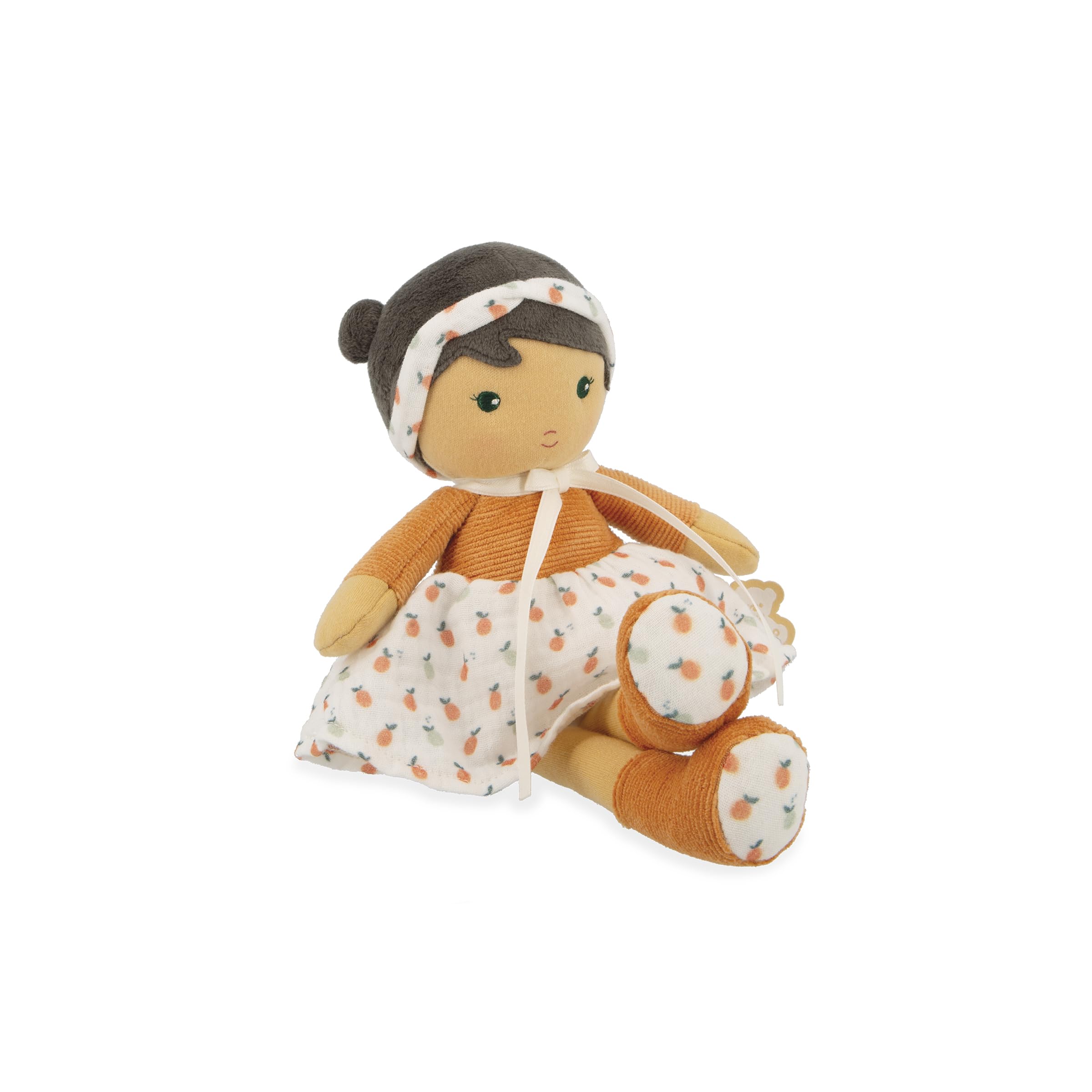 KALOO - Tendresse - Ma 1ère Poupée en Tissu Eloïse - Poupée de Chiffon 25 cm - Robe en Velours Côtelé et Mousseline - Jolie Boite Cadeau - Ruban Personnalisable - Dès la Naissance, K200019
