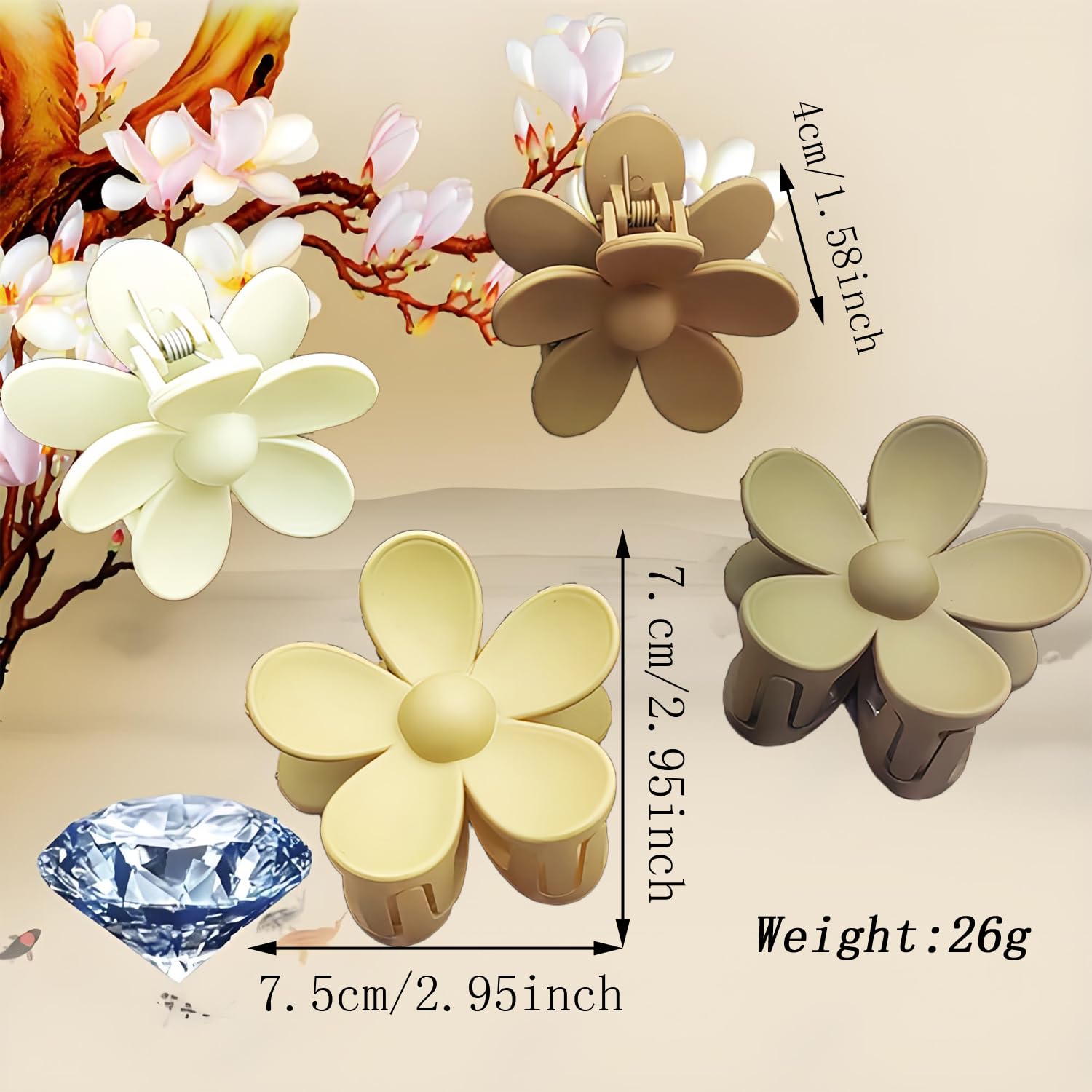 Flower Hair Clips, 8PCS Large Claw Clips for Women Thick Thin Hair, Big Cute Matte Hawaiian Flower Hair Claw Clips for Women Girls Styling Gifts 8 Neutral Colors thumbnail