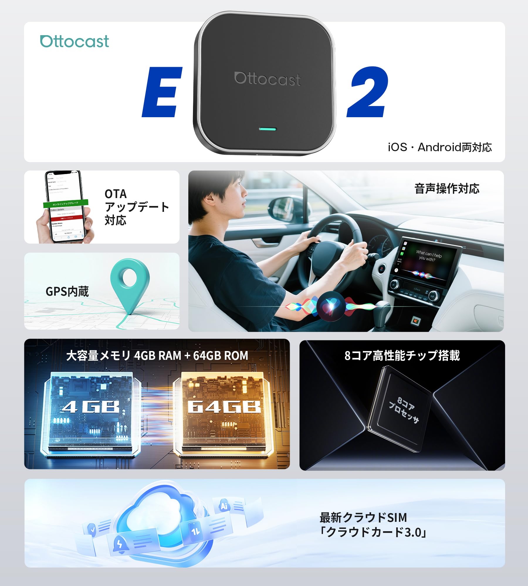 オットキャスト OTTOCAST OttoAibox E2 CarPlay Aiボックス android13
