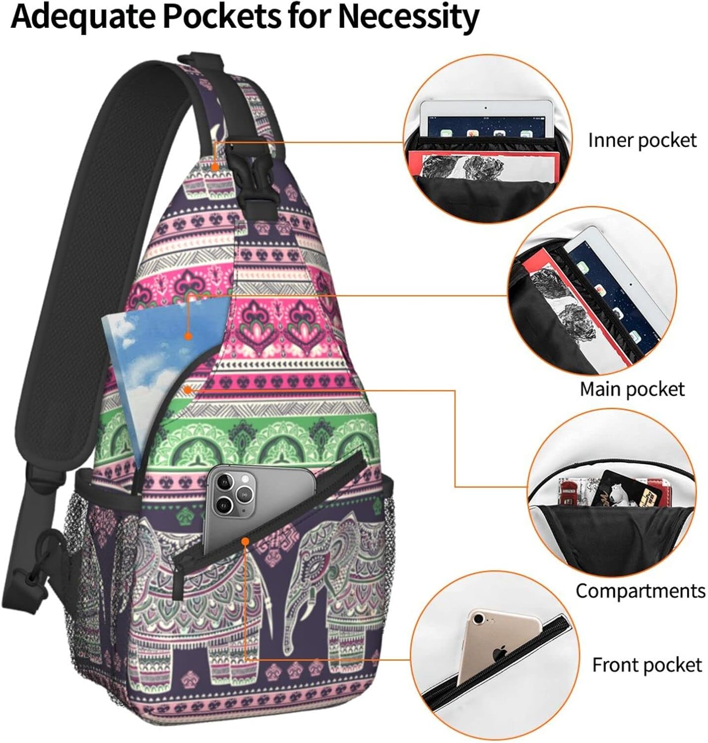 Elephant Sling Bag Crossbody Travel Hiking Chest Backpack Shoulder Daypack for Women Men - Image 4